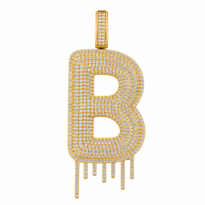 925 <b>Silver</b> Gold plated Custom Iced Alphabet Drippy Lucky <b>Initial</b> Letter fine jewelry <b>necklace</b> Moissanite Diamond Hip Hop Pendant - Product Image 1