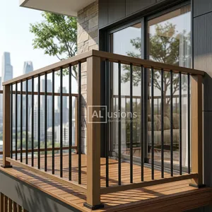 Barandilla Moderna de Madera para Balcón con Balaustres de Metal Negro, Barandilla Duradera para Terraza Exterior, Estilo Contemporáneo para el Hogar - Product Image 3