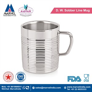 Taza de Café/Té de Acero Inoxidable SS 201 Cromada Clásica con Diseño Acanalado, Acabado Espejo, Doble Pared, 300 ml, Ecológica, Apta para Alimentos, Ideal para Regalo - Product Image 2