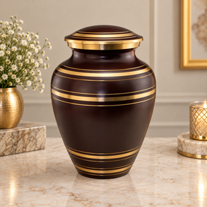Urne classique Azure en métal, design bicolore avec finition brossée et bordure argentée, récipient commémoratif avec couvercle assorti - Product Image 4