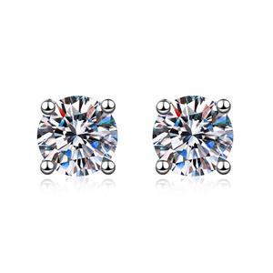 925 Sterling <b>Silver</b> Moissanite <b>Stud</b> Earrings D Color 4 Prong Classic Round Lab Diamond Solitaire Fine Jewelry Women - Product Image 6
