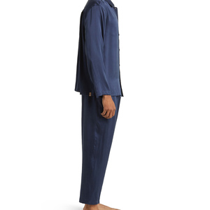 Luxury <b>Men</b> Silk Sleepwear <b>Set</b> Long Sleeve <b>Pajamas</b> <b>Set</b> Solid Color High Quality Silk Nightwear Breathable Home Suit - Product Image 3