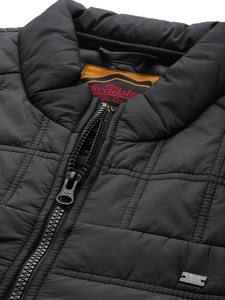 Men's Black <b>Quilted</b> Jacket Stand Collar Zipper Front Windproof Casual Solid Color Slim Fit Polyester <b>Wadding</b> Autumn Wear - Product Image 6