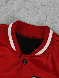 Satin Varsity <b>Jacket</b> Silk Bomber Shiny Letterman Contrast Sleeve Chenille Patch Custom Wholesale - Product Image 2