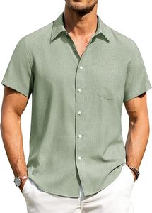 Cortex Linen Mens Linen Shirts Short Sleeve <b>Button</b> Down Shirts Wrinkle Free Casual Vacation Beach Summer Tops Breathable Shirt - Product Image 3