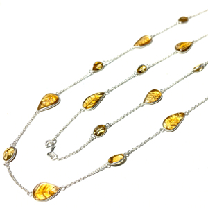 Natural Carving Citrine Beaded Gemstone <b>Necklace</b> 925 Sterling Silver Trendy <b>Statement</b> Wedding Gift Party Wear for Women - Product Image 1