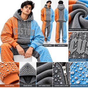 Sudadera con Capucha Estilo Urbano con Pedrería, Forro Polar, Resistente al Viento, Impermeable, de Secado Rápido, Suave y Transpirable, Unisex, Forro de Poliéster/Algodón - Product Image 4