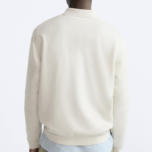 Men's Cream Long Sleeve Knitted Pullover <b>Quarter</b> <b>Zip</b> <b>Sweater</b> Regular Fit Casual Solid Color Breathable Cotton Top - Product Image 5