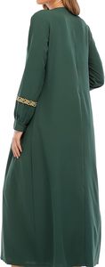 Women Green Solid Color <b>Abaya</b> Long Sleeve Round Neck Floor Length Modest Dress With Embroidery Detail Middle East Style - Product Image 3