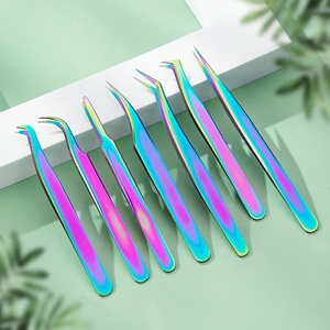 Outils de maquillage professionnels, pinces à cils, extensions, pinces à cils en acier inoxydable, arc-en-ciel, pinces à cils colorées - Product Image 1