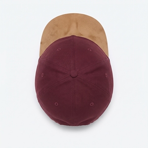 Casquette en coton brossé avec sangle arrière en cuir véritable gaufré, bordeau, visière en daim, 6 panneaux, réglable, unisexe, décontractée - Product Image 6