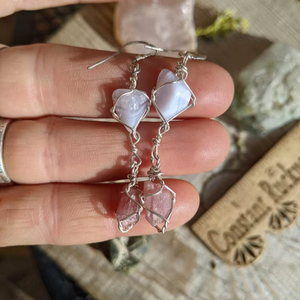 Sterling Silver Blue Lace Agate <b>Pink</b> Tourmaline Earrings Handmade Minimalist Earrings <b>Gift</b> - Product Image 1