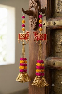 Guirnalda de Campanas de Tela de Algodón Hecha a Mano con Pompones, Colgante de Vaca, Decoraciones Colgantes para Bodas, Fiestas Ganpati, Telones de Fondo, Adornos para Puertas - Product Image 6