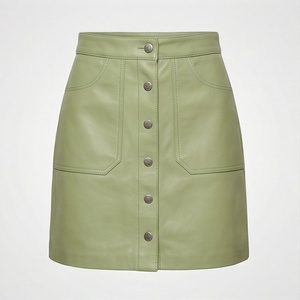 Jupe crayon mini en similicuir pour femme, taille haute, vert uni, boutons sur le devant, design minimaliste, à porter toute l'année - Product Image 1