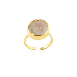 Anillo de moda ajustable chapado en oro de 18k con ágata drusa, estilo de lujo, geoda en bruto, joyería de alta gama, el más vendido al por mayor - Product Image 2