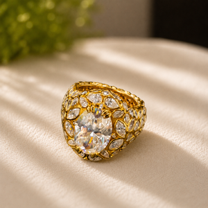 Bezel Moissanite Engagement Men's <b>Ring</b> Plated Yellow <b>Gold</b> Pear And Marquise Diamond Proposal Promise <b>Ring</b> - Product Image 1
