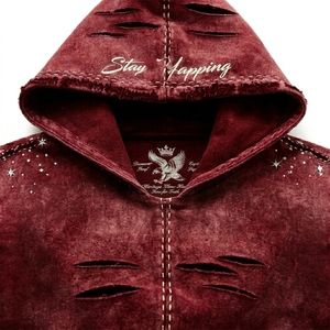 Sudadera con capucha de invierno para hombre, gruesa, con cremallera, acabado lavado ácido, corte regular, doble capa, esencial para streetwear - Product Image 4