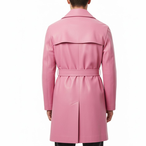 Gabardina Unisex de Cuero Genuino, Larga, para Invierno, con Doble Abotonadura y Cinturón en la Cintura, Estilo Elegante y Entallado - Product Image 4