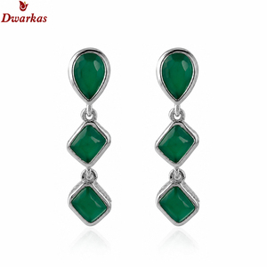Elegant classic <b>fine</b> jewelry <b>earrings</b> 925 sterling silver green onyx natural gemstone drop <b>earring</b> exporter manufacturer - Product Image 2