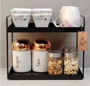 2 Tier Black Metal Iron Mesh Wire <b>Rack</b> Folding <b>Storage</b> Shelf Holder Modern Minimalist Style for <b>Kitchen</b> Cabinet and Home Garden - Product Image 2