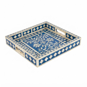 Bandeja Rectangular Decorativa de Lujo Hecha a Mano con Incrustaciones Florales Azules para Mesa de Centro, Otomana y Decoración de Tocador - Product Image 2