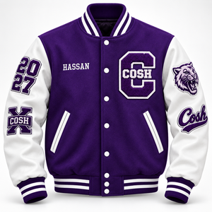 Chaqueta Varsity Personalizada de Lana Morada con Mangas de Cuero Blanco, Chaqueta de Béisbol Bordada con Letras - Product Image 3