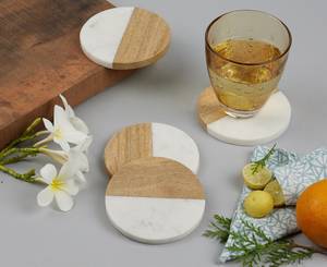 Luxury <b>White</b> Marble & Acacia Wood <b>Coaster</b> Set | Custom Logo | Wholesale Manufacturer - Product Image 2