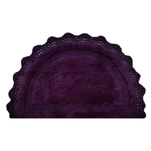 Purple Half Circle Cotton Bath Mat With Lace <b>Edge</b> Non-Slip <b>Rubber</b> Backing Thick Tufted Classic Style Home Use - Product Image 6