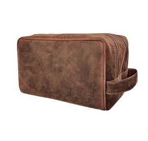 Genuine Leather Toiletry Bag for Men Travel Shaving Dopp Kit Bathroom Shower Toiletries Organizer Leather Cosmetic Bag for Women - Product Image 1