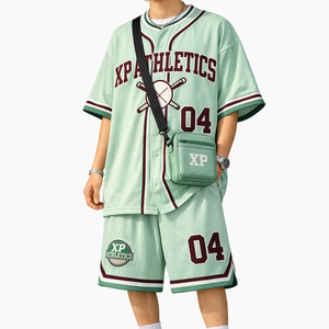 Conjunto de camiseta y pantalón de béisbol de streetwear oversize personalizado – Conjunto de streetwear oversize para hombre de tela de malla de un solo corte, MOQ bajo - Product Image 1