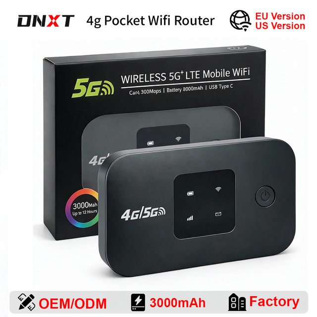 DNXT 4g Lte Wifi Router 3000mAh LED 4g Wifi Router 2.4GHz Cat4 Wifi Mobile Sans Fil USB Type-C Wifi Router in Car for Travel Use