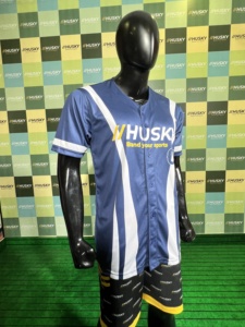 Husky Baseball Jersey Men's Short Sleeve Solid Moisture Wicking Sublimated Polyester V-Neck Button Front <b>Athletic</b> Fit Adult All - Product Image 3