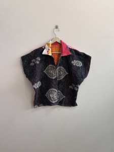 เสื้อแจ็คเก็ตคันธาแบบสั้น ตัดเย็บแบบควิลท์ วินเทจ ทำมือ สไตล์โบโฮ เสื้อโค้ทแบบกลับด้านได้ - Product Image 3