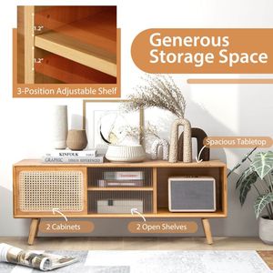 Mobile TV di Lusso Estensibile con Ante Scorrevoli in Vetro e Rattan per Soggiorno e Camera da Letto - Product Image 2