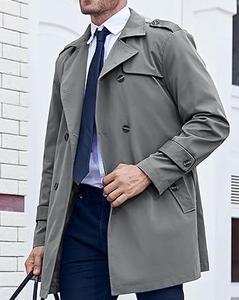 Men's Reversible Woolen Trench Overcoat Anti-Wrinkle Casual Outdoor Winter Double Breasted Belt Coat Office <b>Business</b> Workwear - Product Image 4