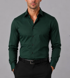 เสื้อเชิ้ตผู้ชายทรงเข้ารูป ผ้าฝ้ายยืด 100% แขนยาว กระดุมเดี่ยว ปกคอพับ สำหรับฤดูร้อน สไตล์ลำลองทางธุรกิจ เหมาะสำหรับใส่ทำงานในออฟฟิศ - Product Image 2