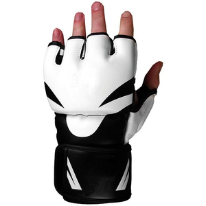 ถุงมือหนังสีดำและสีขาวสำหรับ MMA สำหรับผู้ใหญ่ ถุงมือฝึกซ้อมมวย สายรัดข้อมือปรับได้ อุปกรณ์ศิลปะการต่อสู้กันลื่น - Product Image 1