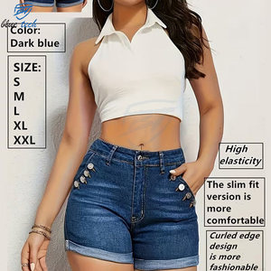 Shorts de Mezclilla para Mujer con Logotipo Personalizado, Cintura Alta, Lavado Claro, Bajo Deshilachado, Estilo Casual Urbano - Product Image 6