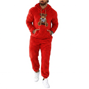 Ensemble de survêtement unisexe marron en polaire respirant et écologique avec applique ours, tenue décontractée à manches longues pour l'hiver - Product Image 5