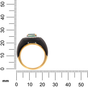 Anillo de Cóctel de Lujo en Esmalte Negro con Piedra Ovalada Color Esmeralda y Halo Brillante Redondo en Oro de 18K - Product Image 5