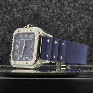 Luxury <b>Square</b> <b>Men's</b> <b>Watch</b> 40mm Automatic Mechanical Movement Analog Blue Dial Roman Numerals Blue Rubber Strap Hip Hop Business - Product Image 3