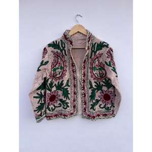 Handmade Floral Suzani Embroidery Varsity <b>Jacket</b> Winter Coat <b>Hippie</b> Bohemian Outerwear Gift for Her Cotton Knitted Button Pocket - Product Image 4