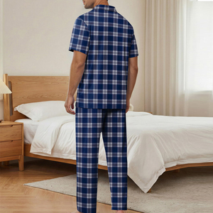 Conjunto de pijama de algodón a cuadros para hombre, ropa de dormir informal de franela para niños, ropa de dormir transpirable de secado rápido, conjunto de noche cómodo para verano - Product Image 2