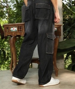 Pantalon en jean moderne coupe ample jambe large taille mi-haute écoresponsable déchiré extensible décontracté premium pour le quotidien - Product Image 2