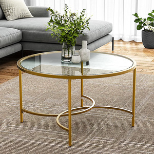Round Shape Coffee <b>Table</b> <b>with</b> Toughened Glass and Steel Frame <b>with</b> Golden Electroplating - Product Image 3