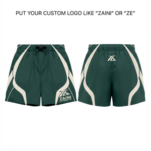 Premium 120 GSM Polyester Microfiber Hot Shorts Men's Drawstring Closure <b>Silk</b> Screen Printed Short Dark <b>Green</b> White Contrast - Product Image 1