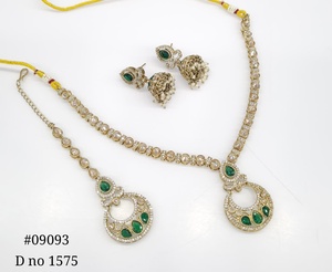 Bijoux Mehendi sert 09093, collier Polki Kundan, bijoux aspect émeraude, bijoux de mariée pakistanais pour mariage, fête, femmes. - Product Image 2