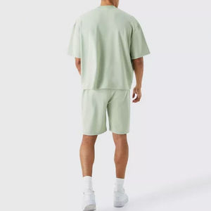 Conjuntos de Camisetas y Pantalones Cortos de Algodón de Alta Calidad para Hombre, Corte Cuadrado, Verano, Conjuntos Cortos de Punto Personalizados, Traje Deportivo Informal - Product Image 2