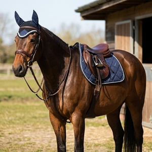 Luxury Horse Saddle Pad with Ear <b>Bonnet</b> Set Diamond Quilting Soft Fabric Breathable Diamond Stitch Anti Sweat Riding Gear - Product Image 3