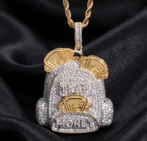 Collier pendentif sac à monnaie plaqué or, entièrement serti de zircons, style Hip Hop, pour homme, cadeau de fête - Product Image 2